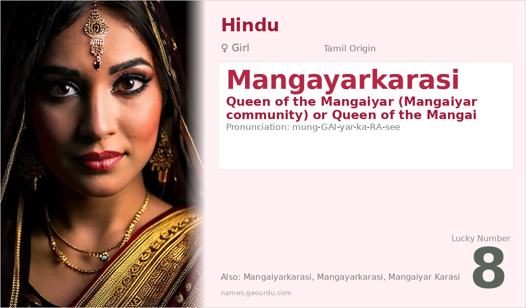 Mangayarkarasi Name Meaning and Details