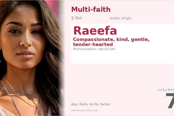 Raeefa Name Meaning — Arabic Origin, Girl Name & Details (2025)