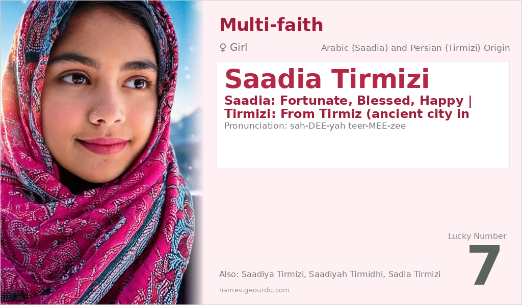 Saadia Tirmizi Name Meaning and Details