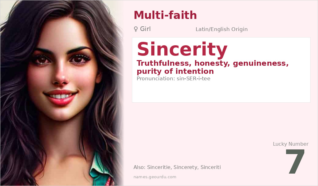 Sincerity Name Meaning and Details