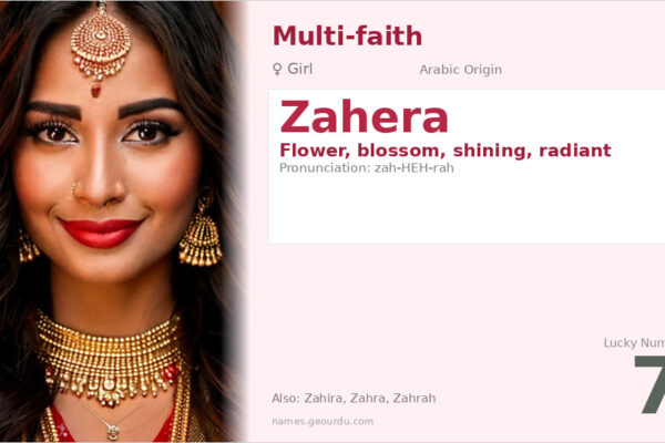 Zahera Name Meaning — Flower, Radiant (Arabic Origin)